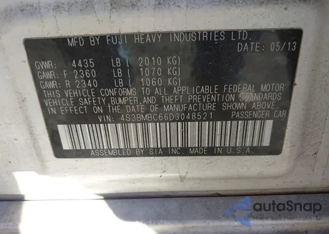 2013 Subaru Legacy 2.5I Premium из США, поврежденный, VIN 4S3BMBC66D3048521